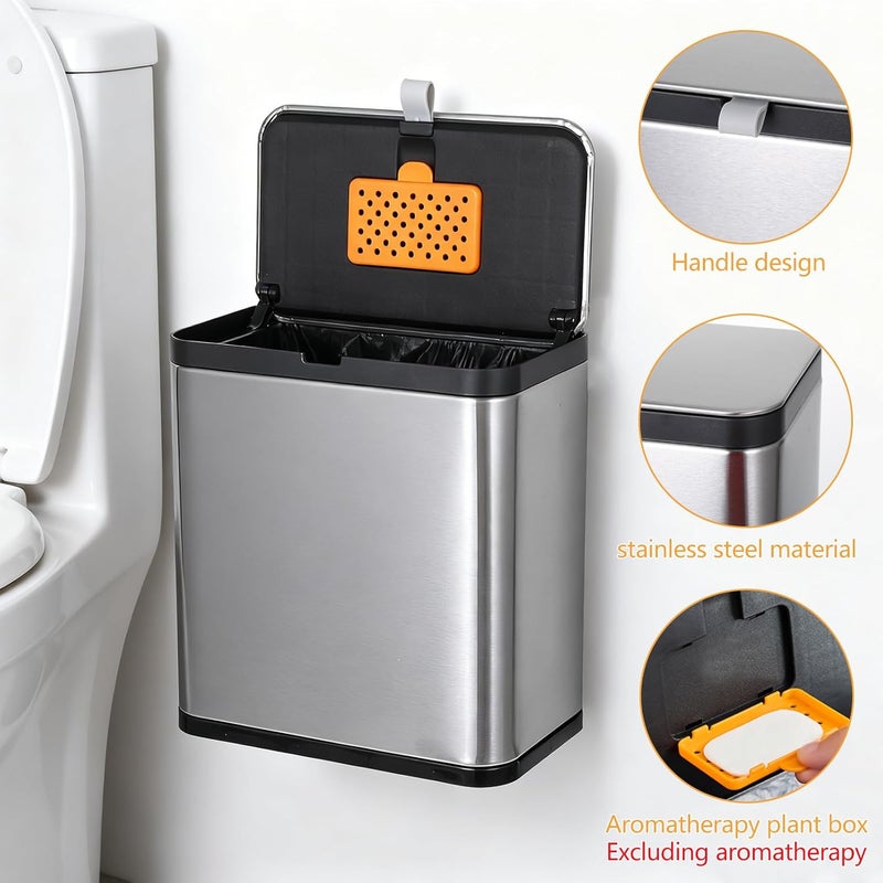 Wenceda Stainless Steel Sanitary Napkin Receptacle Wall Mounted with 100pcs Trash Bags,Tampon Disposal Bin for Bathroom,Toilet Freestanding or Wall Mounted Trash Can 8x5.1x8.4 - Image 5